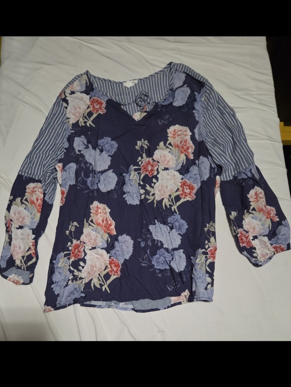 Tribal jeans women's large blue floral long sleeve blouse #30